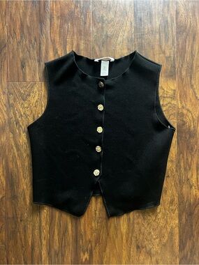 Zara Black Sleeveless Button-Front Knit Vest